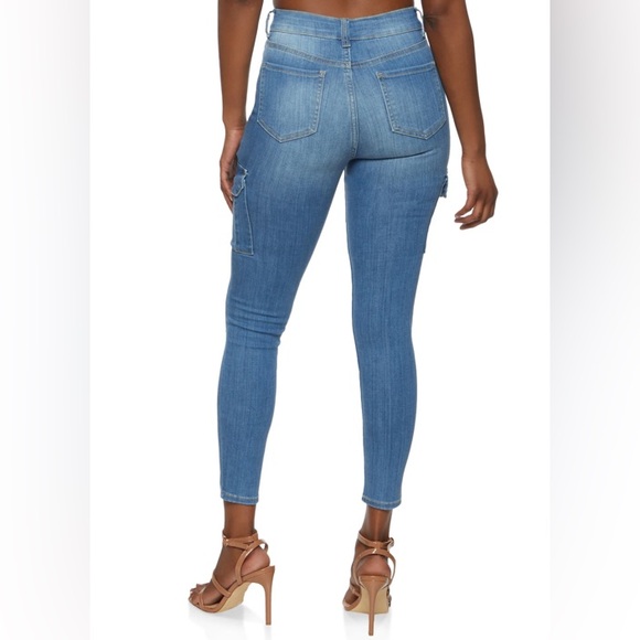 Wax Jeans Blue Denim Cargo Pocket Skinny Jeans Stretchy Cropped Jeans - Picture 5 of 16